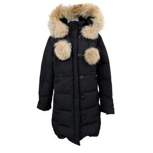 gallery down filled puffer coat with coyote fur